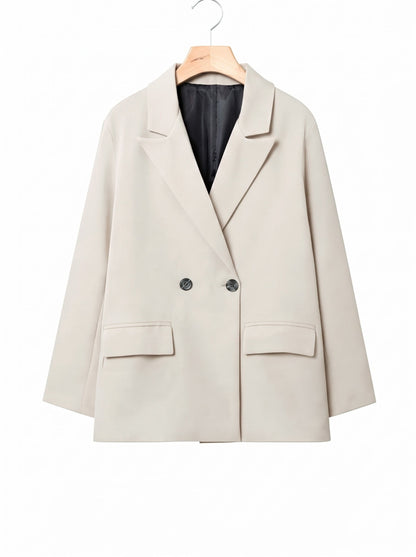 Longline blazer in Plaster cream, front view on a hanger