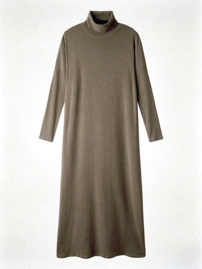 Maxi jumper dress in Hessian, roll neck fine rib knit, packshot front view