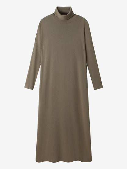 Maxi jumper dress in Hessian, roll neck fine rib knit, full length