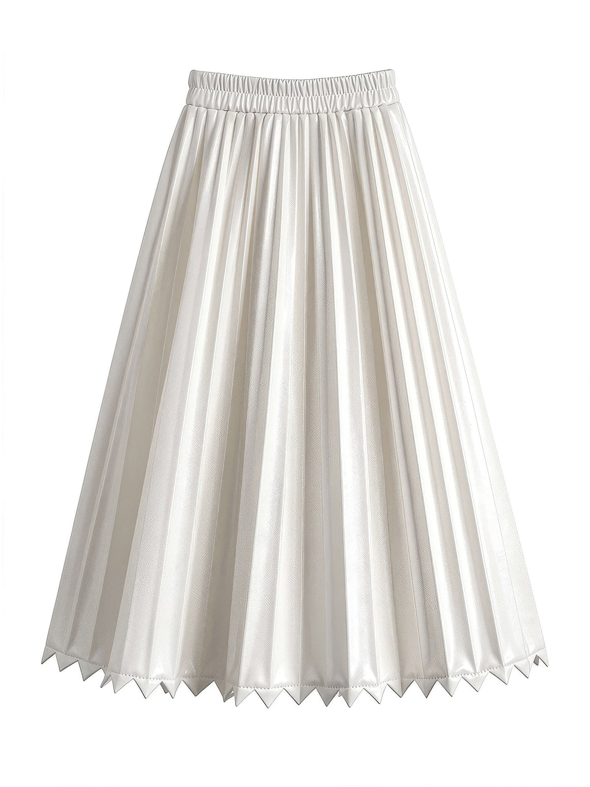 Pleated faux leather midi skirt in Whitethorn, a soft warm ivory, shown front on against a white studio background