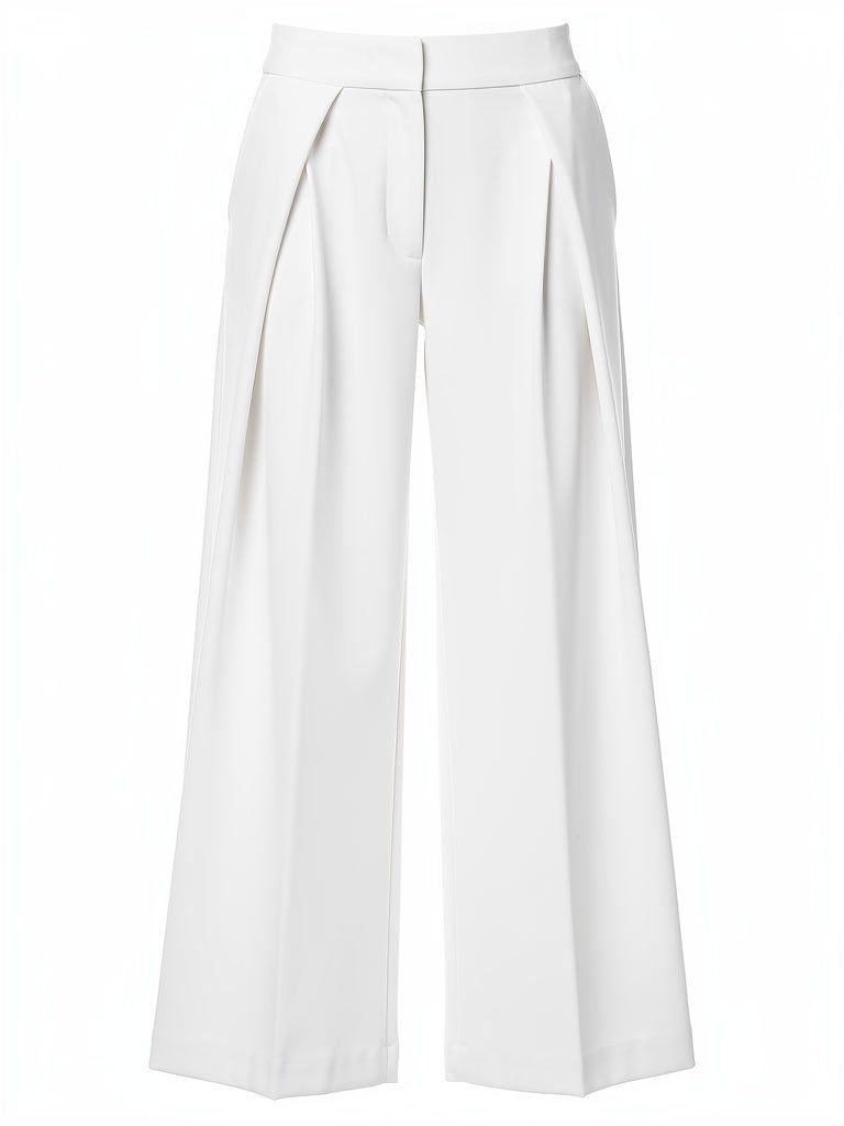 Pleated wide-leg trousers in paper white, front view