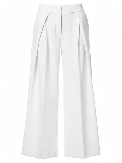 Pleated wide-leg trousers in paper white, front view