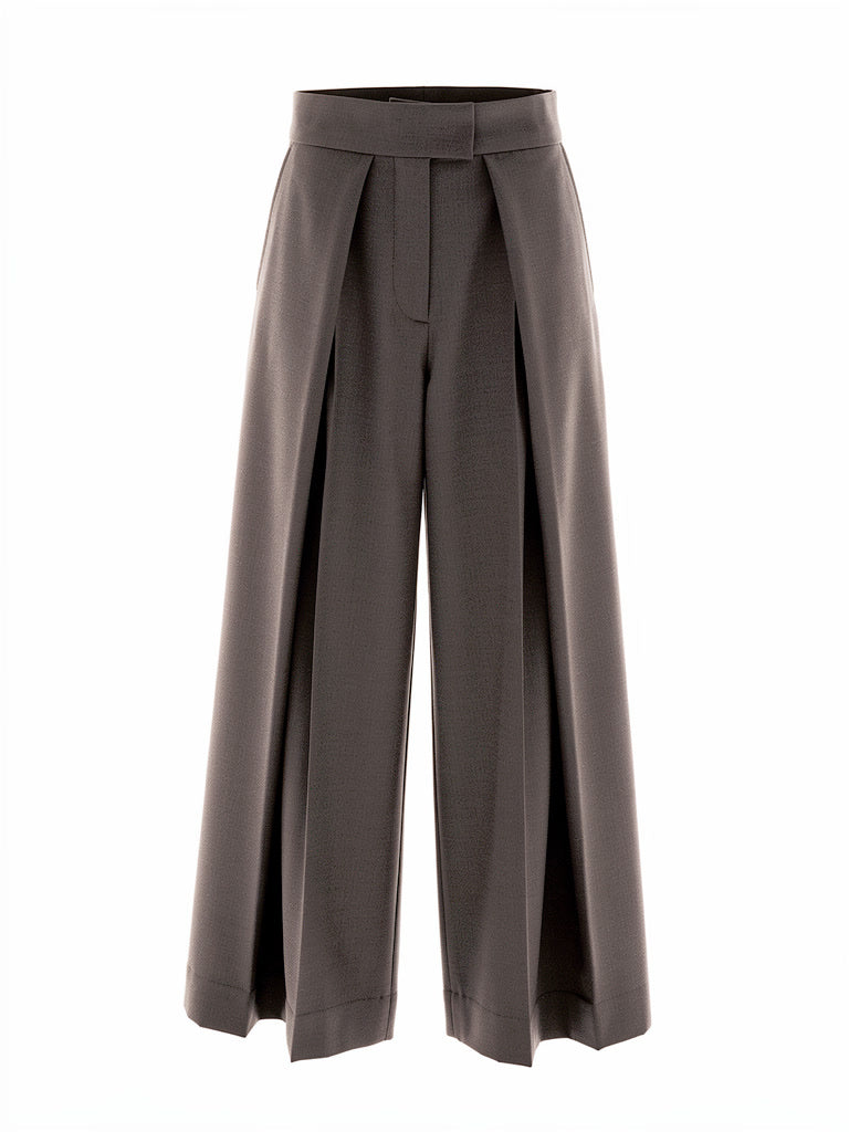 Pleated wide-leg trousers in peat brown, front view