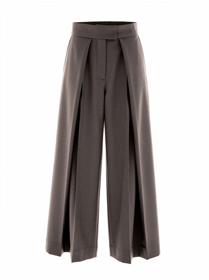 Pleated wide-leg trousers in peat brown, front view