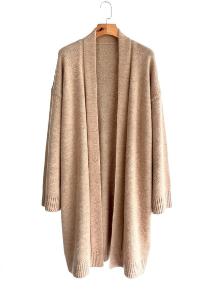 Praline longline chunky knit coatigan on a wooden hanger