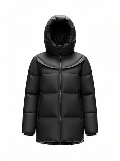Quilted mid-length puffer jacket in Jet Black, front view