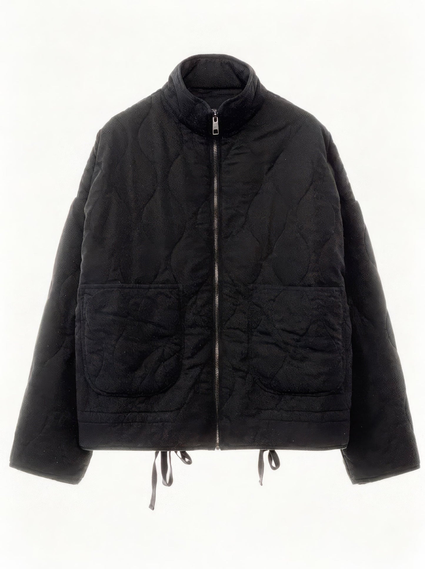 Black quilted jacket, front view