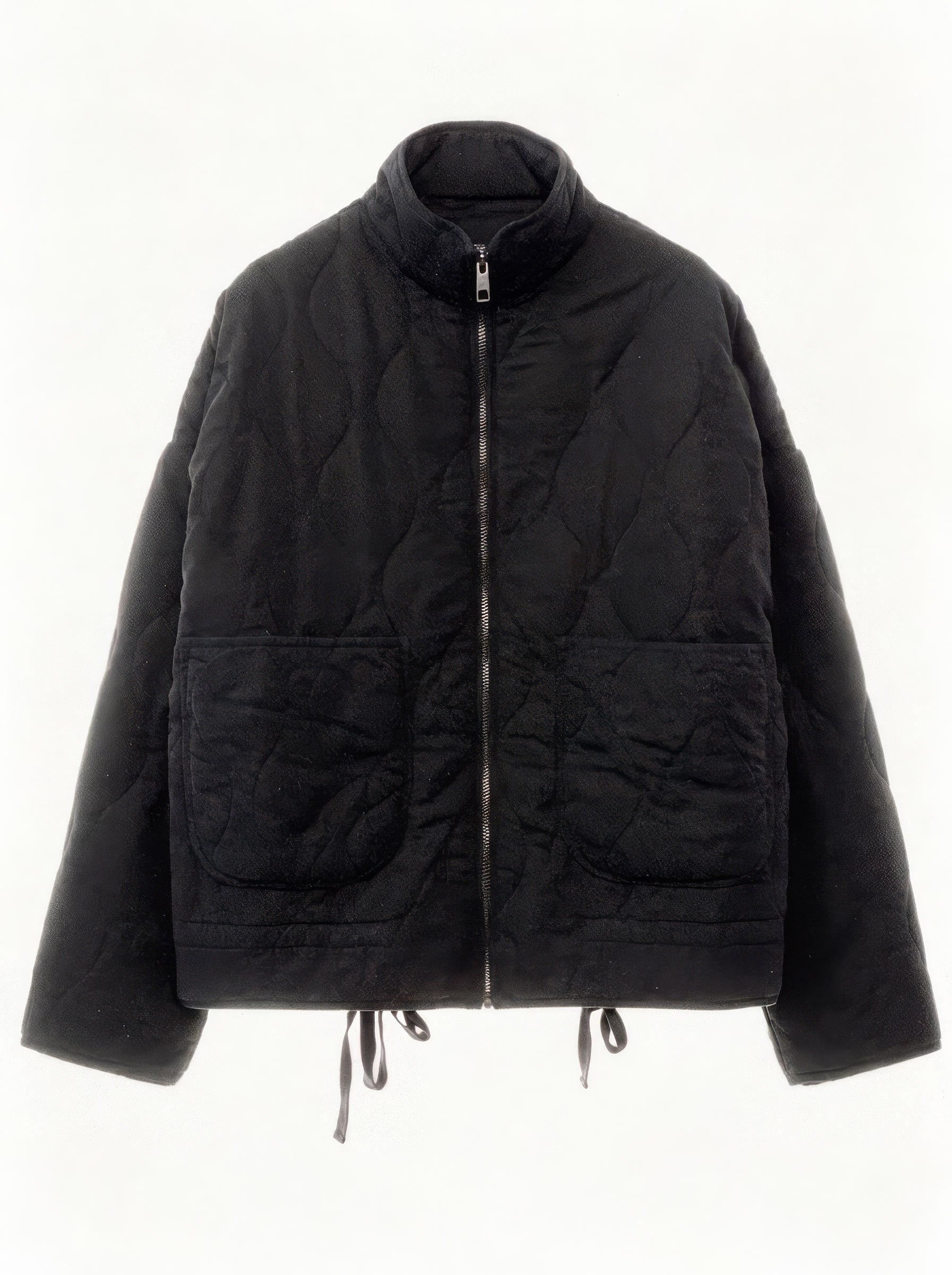 Black quilted jacket, front view