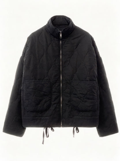 Black quilted jacket, front view