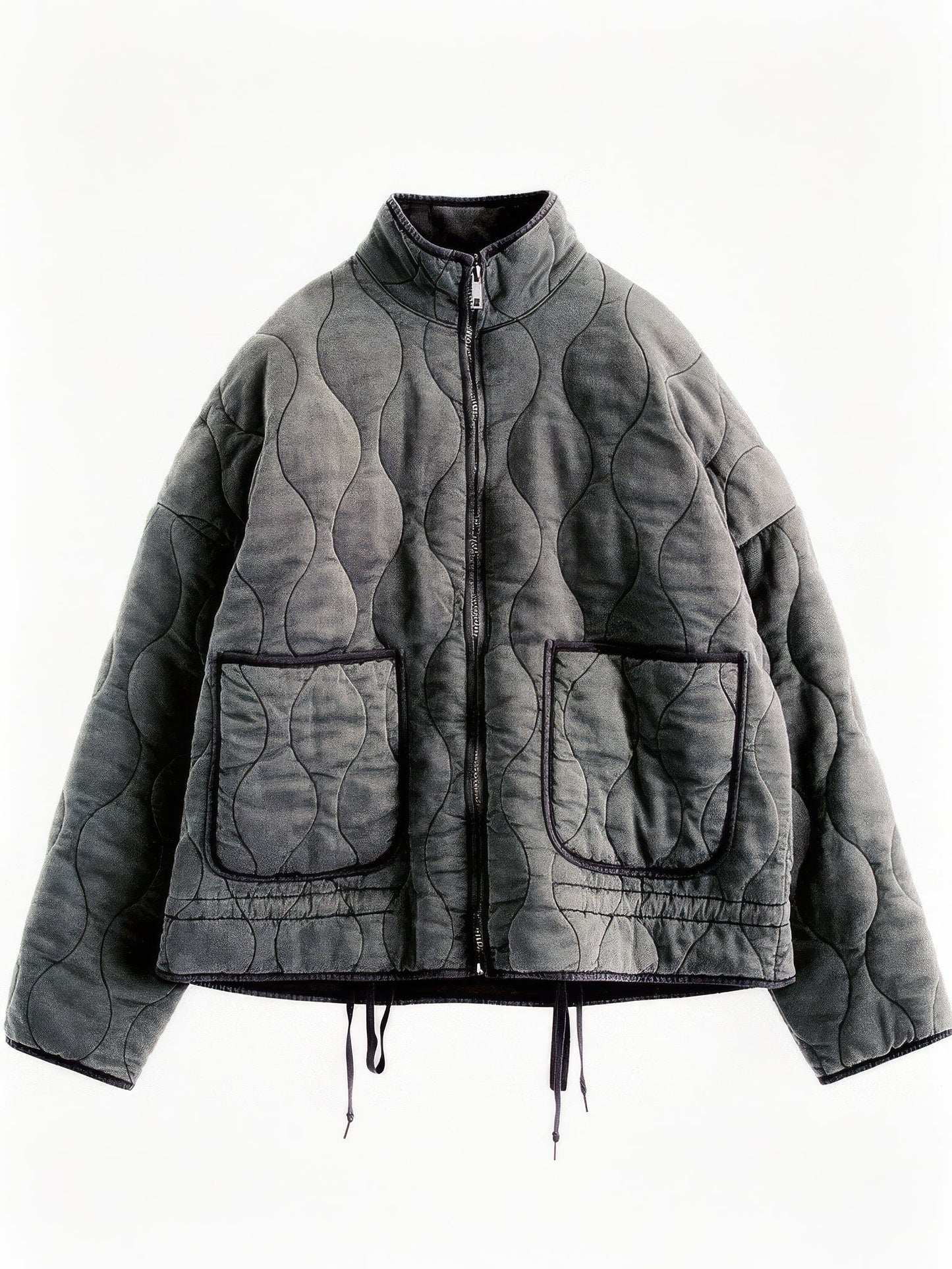 Dark grey quilted jacket, front view