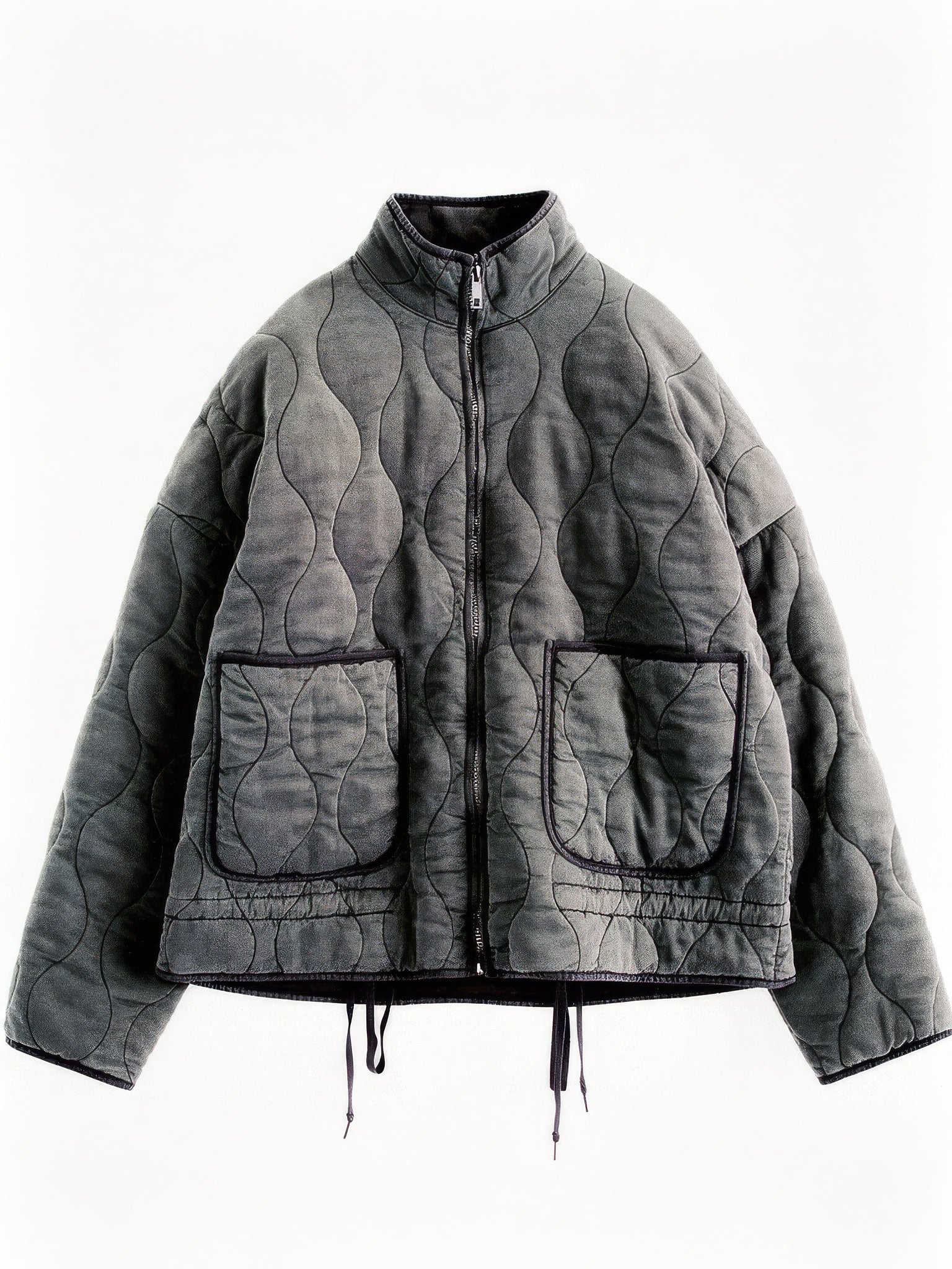 Dark grey quilted jacket, front view