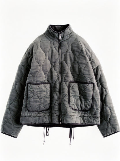 Dark grey quilted jacket, front view