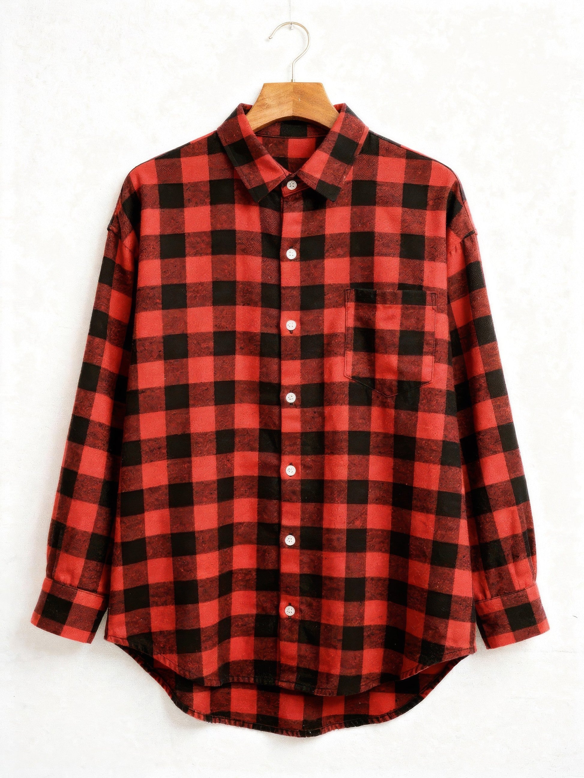 Red and black buffalo check flannel overshirt