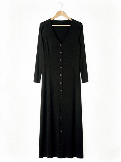 Ribbed maxi dress in Black on a wooden hanger, front view