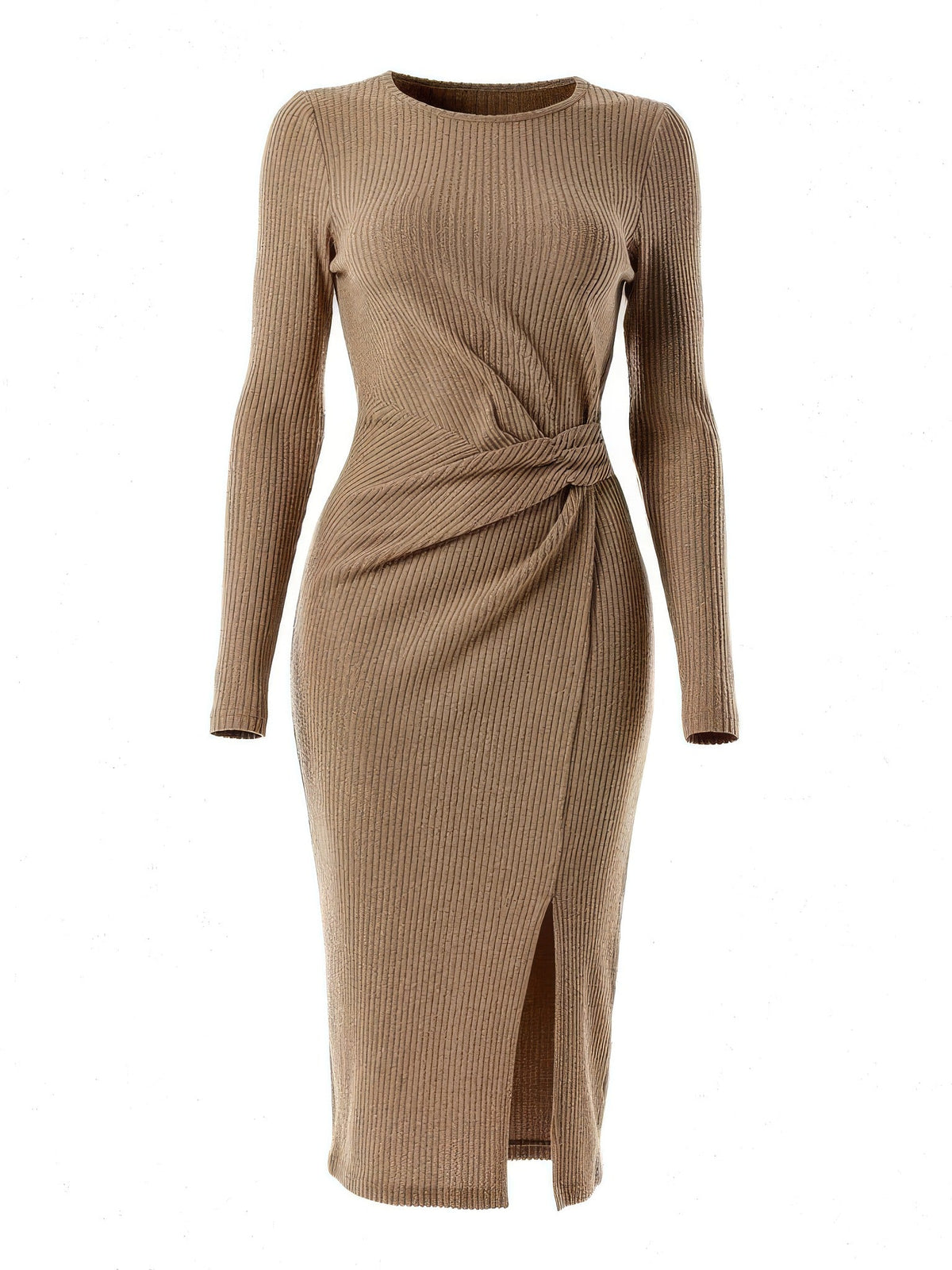 Toffee twist-front ruched midi dress, front view