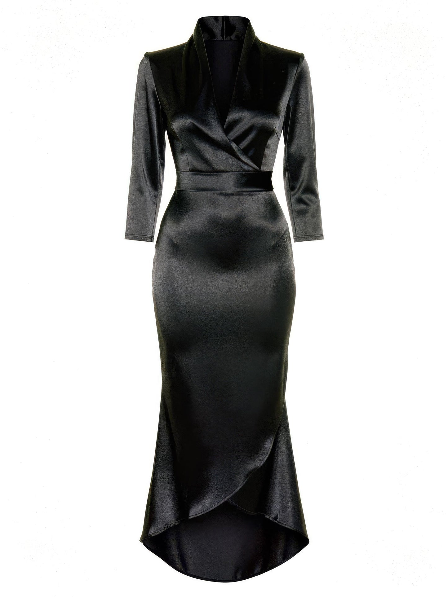 Satin midi dress in Black, front view on an invisible mannequin