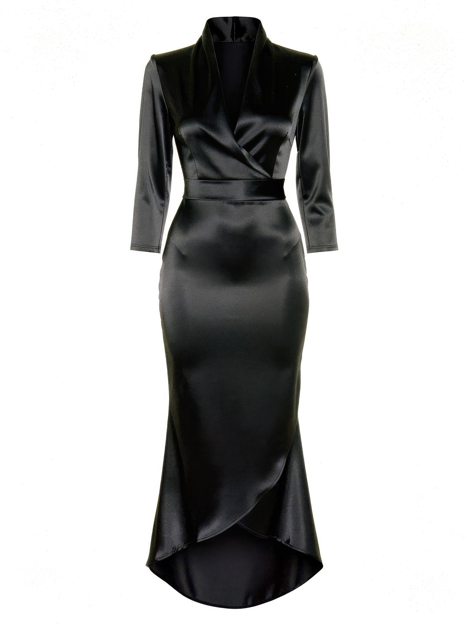 Satin midi dress in Black, front view on an invisible mannequin