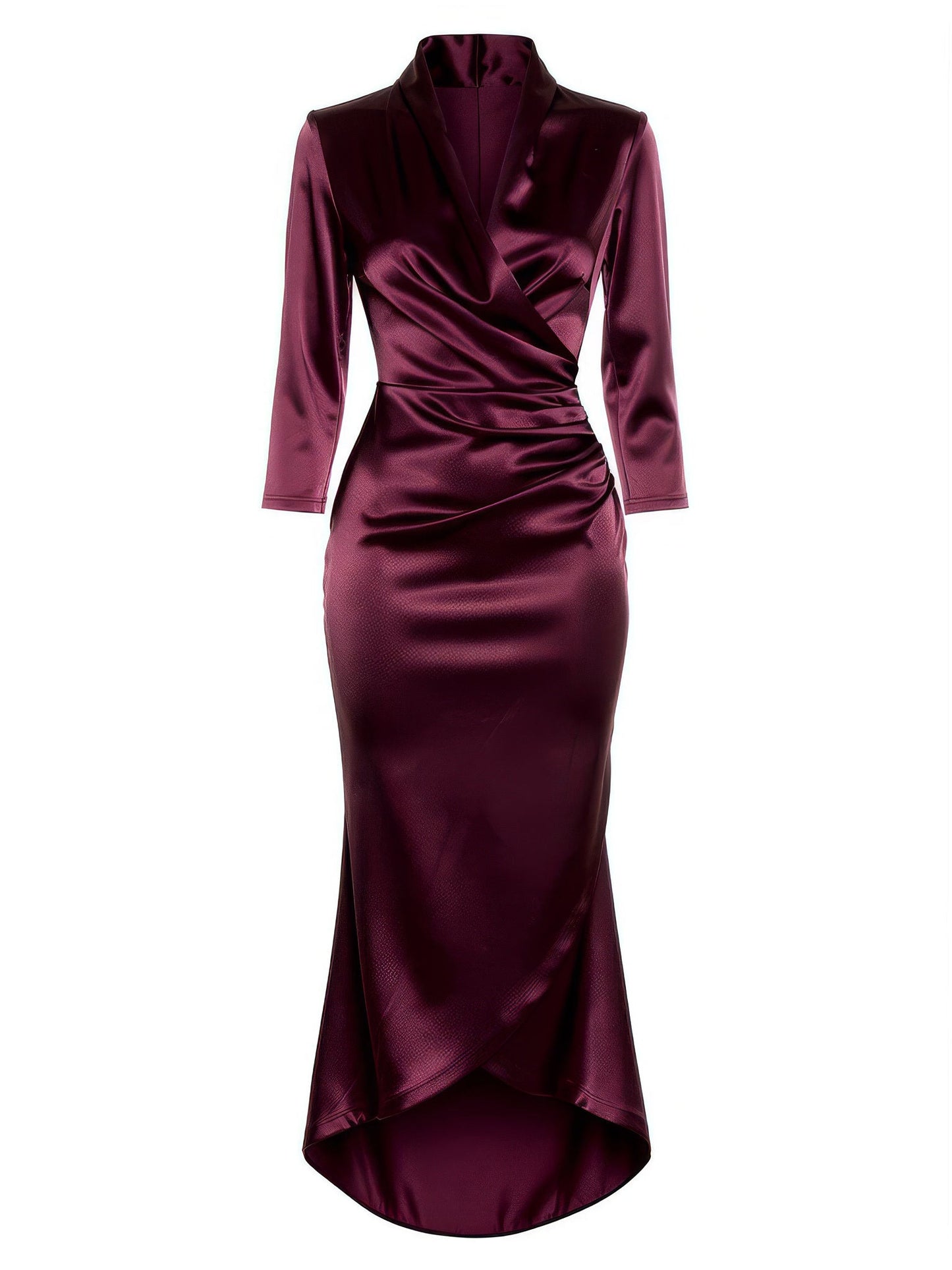 Satin midi dress in Merlot, front view on an invisible mannequin