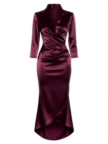 Satin midi dress in Merlot, front view on an invisible mannequin