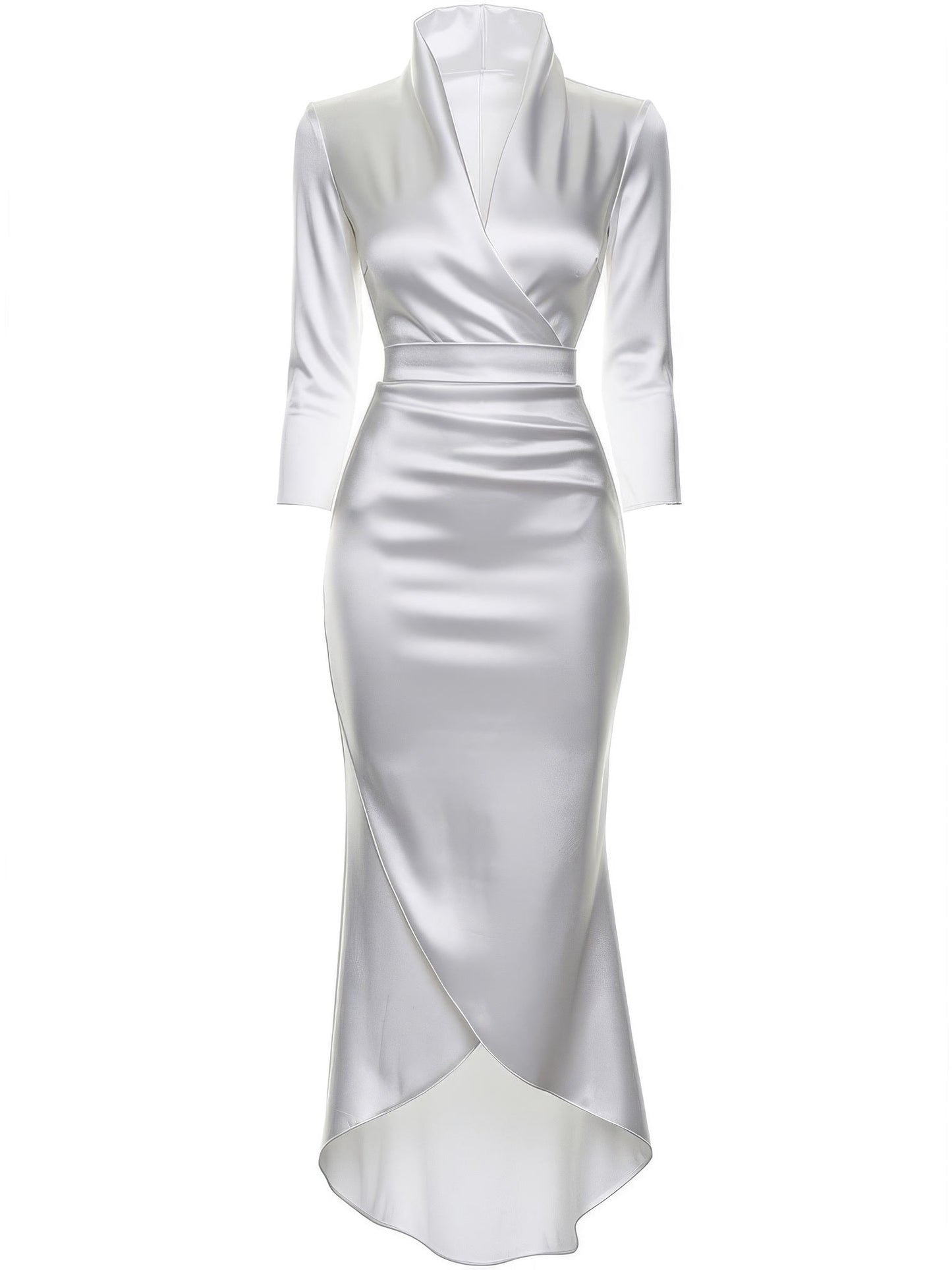 Satin midi dress in Pearl, front view on an invisible mannequin
