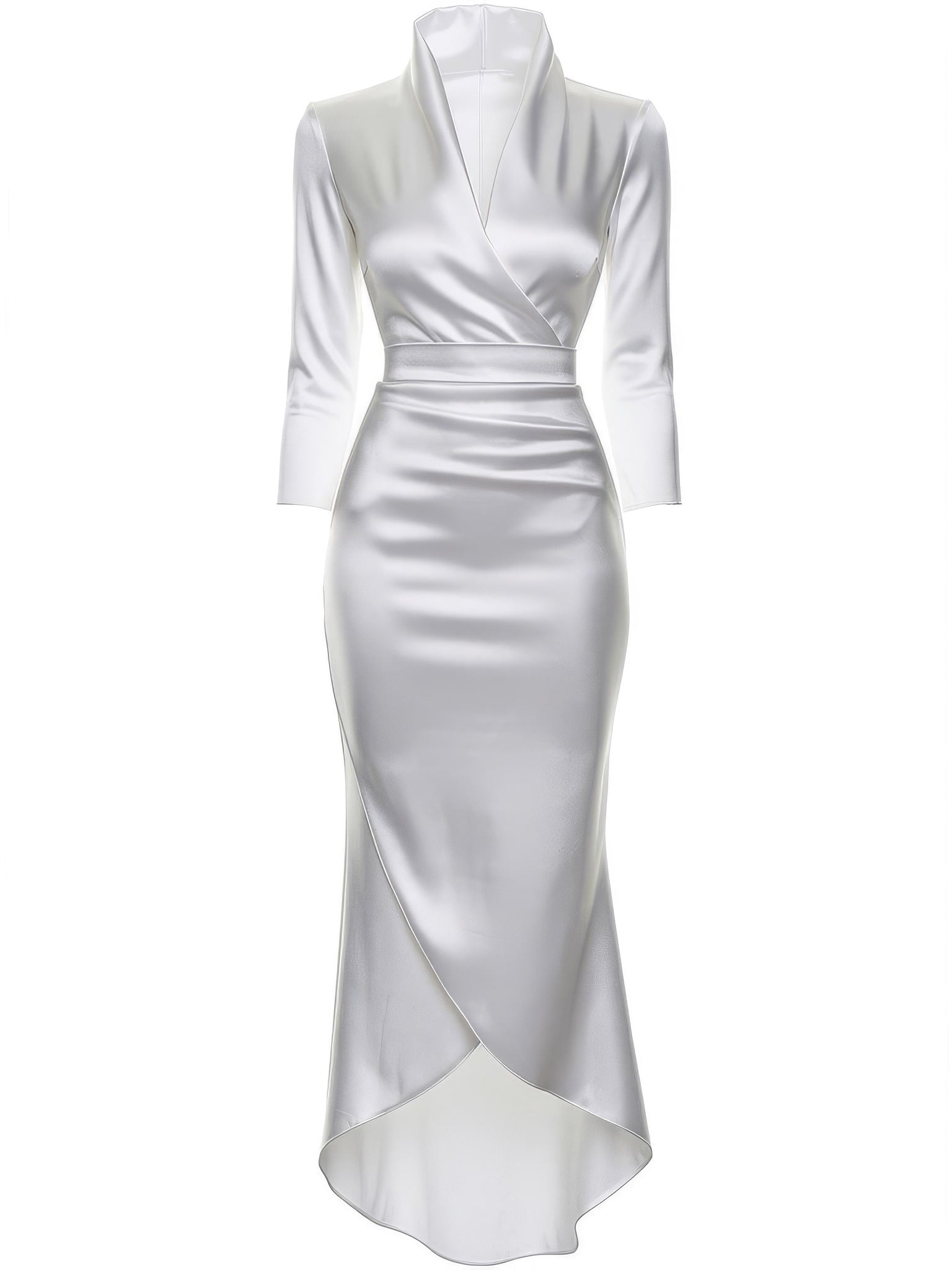 Satin midi dress in Pearl, front view on an invisible mannequin