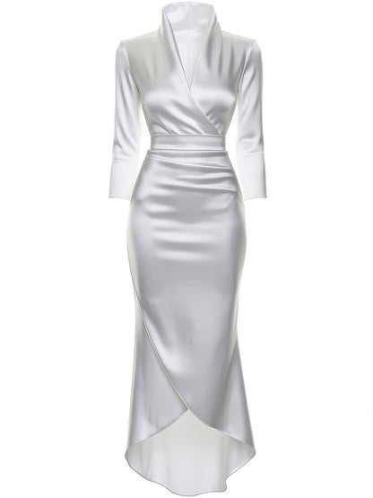 Satin midi dress in Pearl, front view on an invisible mannequin