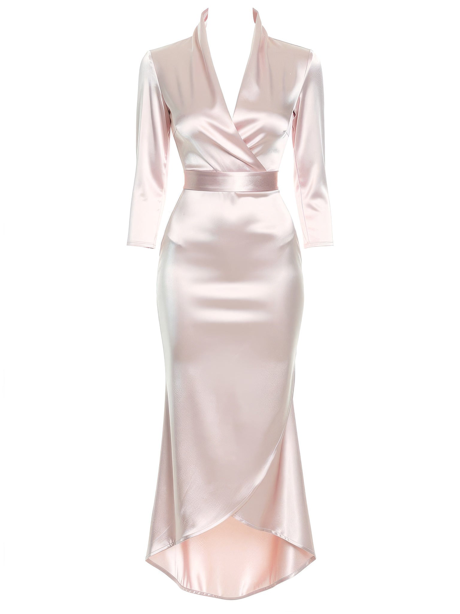 Satin midi dress in Petal Pink, front view on an invisible mannequin