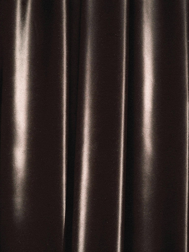 Close up of the satin weave, deep chocolate brown with a soft liquid sheen
