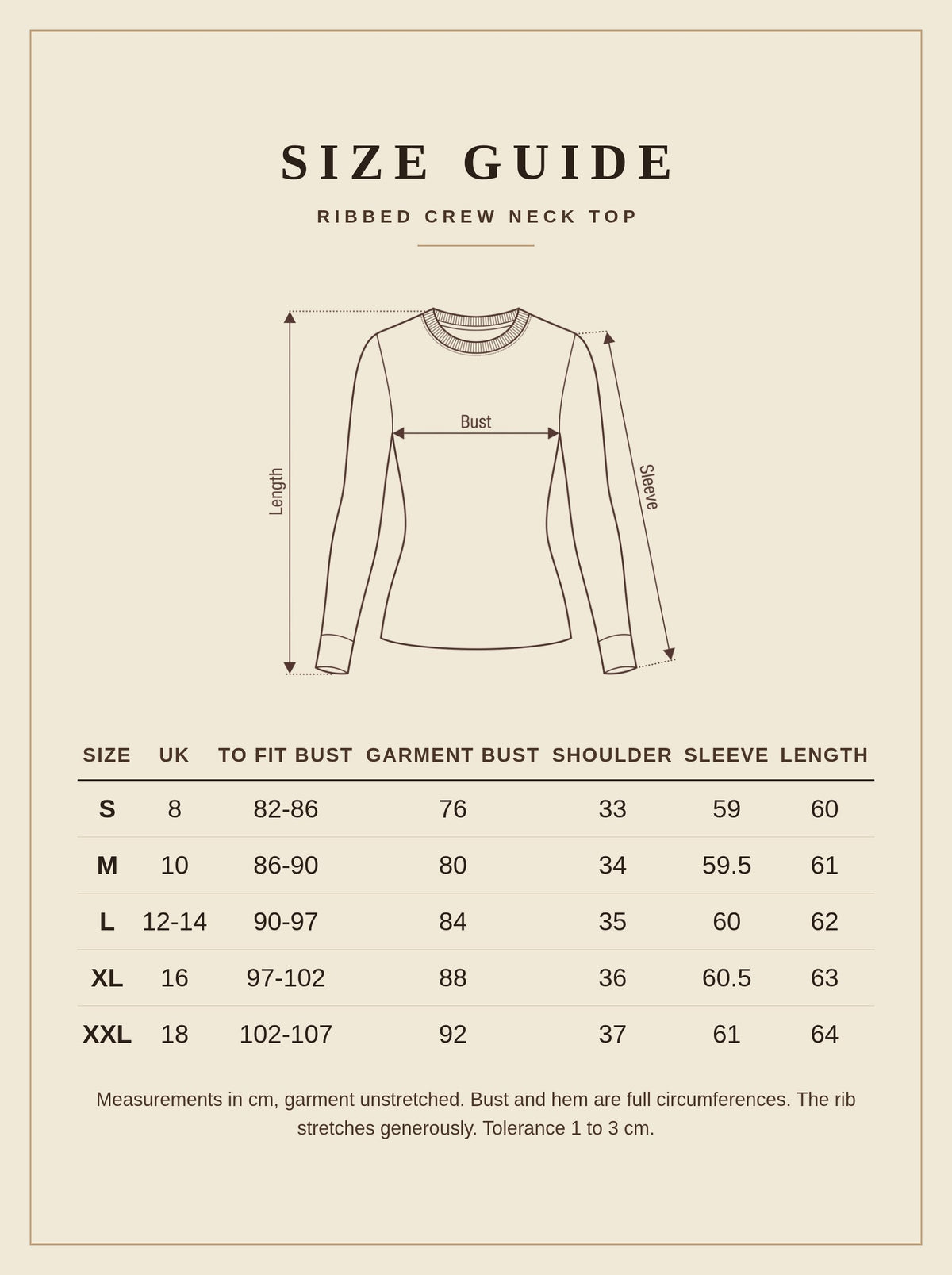 Size guide for the Kencot silk blend ribbed crew neck top, UK 8 to 18