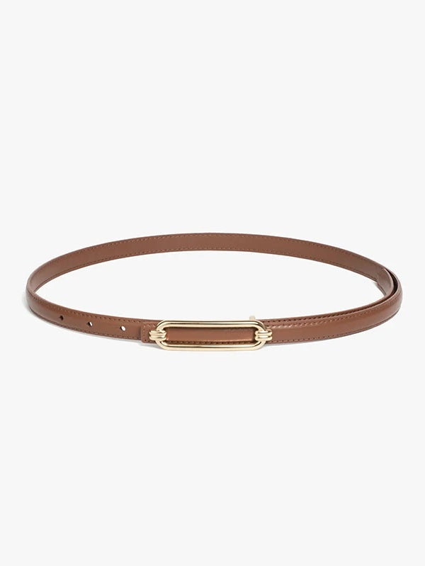 Cedar skinny cow leather belt shown full length, laid flat