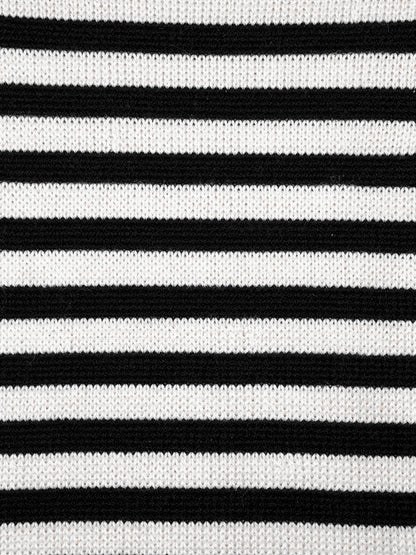 Close up of the fine breton stripe knit of the striped jumper