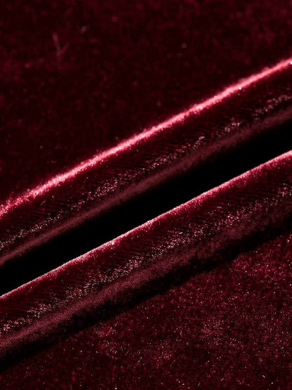 Close-up of the short dense wine velvet pile of the Westcote co-ord