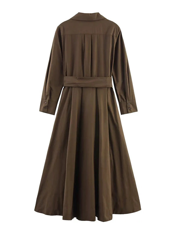 Back view of the walnut brown shirt dress