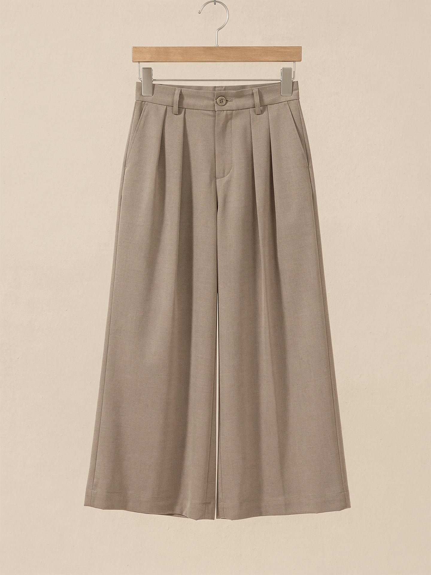 Winsley high-rise wide-leg tailored trousers in taupe, front view