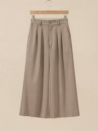 Winsley high-rise wide-leg tailored trousers in taupe, front view