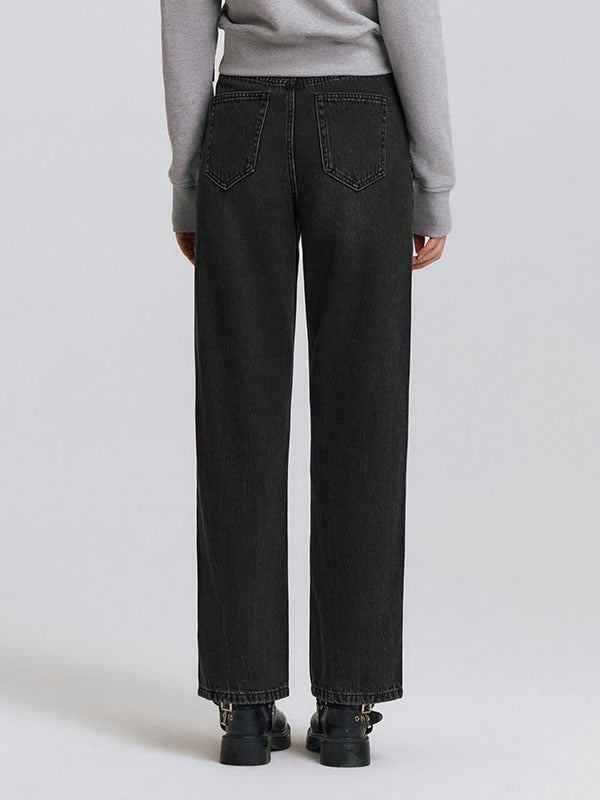 Black jeans in Faded Black worn, back view, two patch pockets