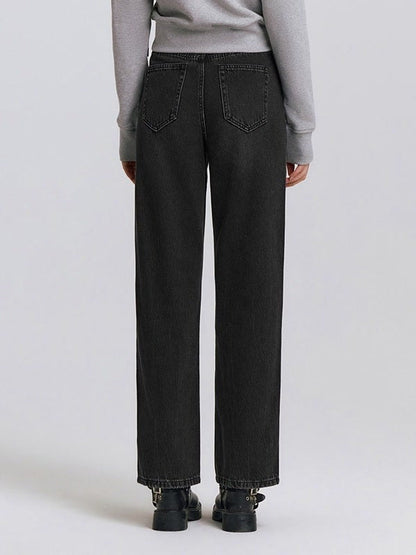 Black jeans in Faded Black worn, back view, two patch pockets