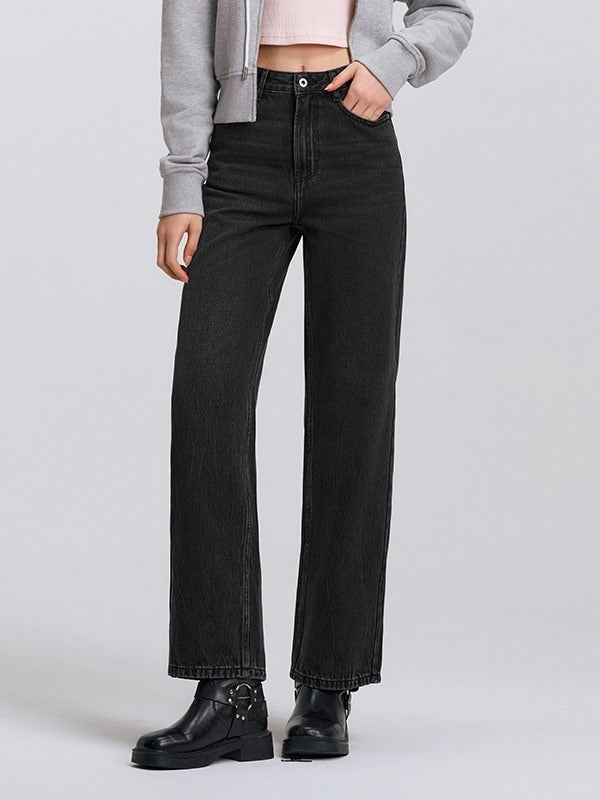 Black jeans in Faded Black worn, front view, high-rise waistband