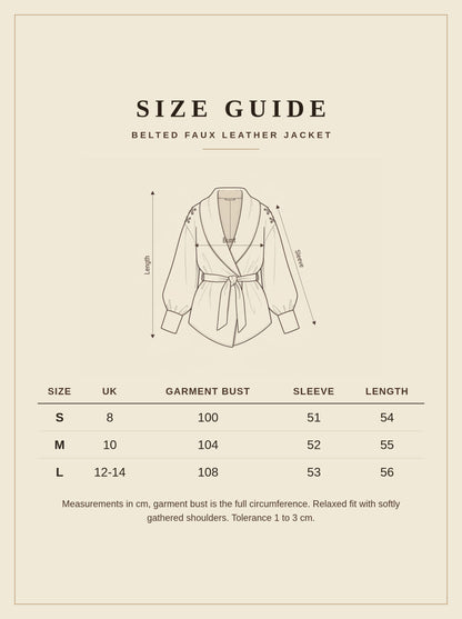 Size guide for the Hazleton womens brown faux leather jacket, UK 8 to 14