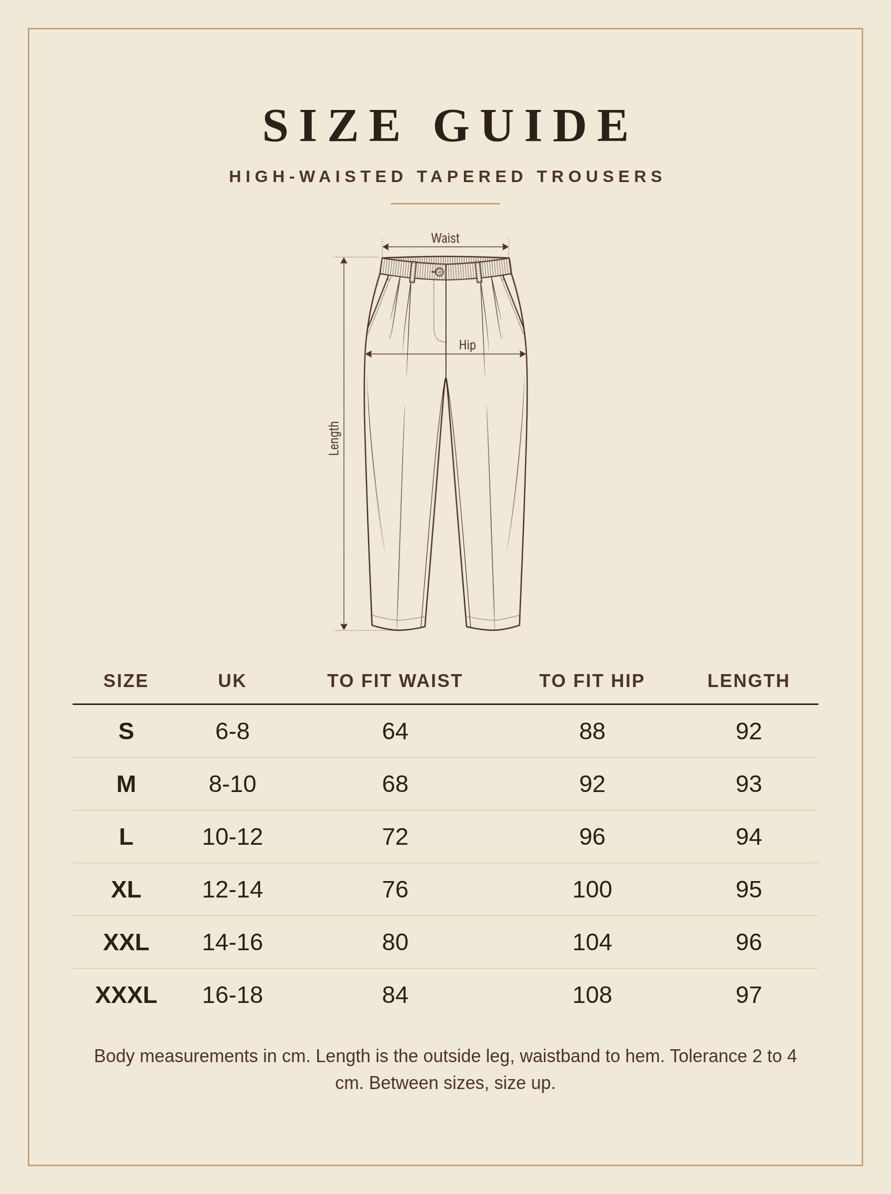 Size guide for the Rushmere high-waisted tapered trousers, UK 6 to 18