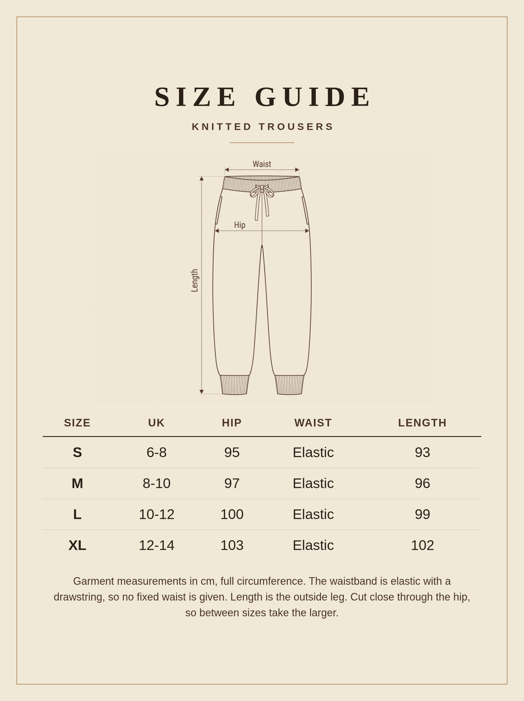 Size guide for the Kingham womens knitted merino wool trousers