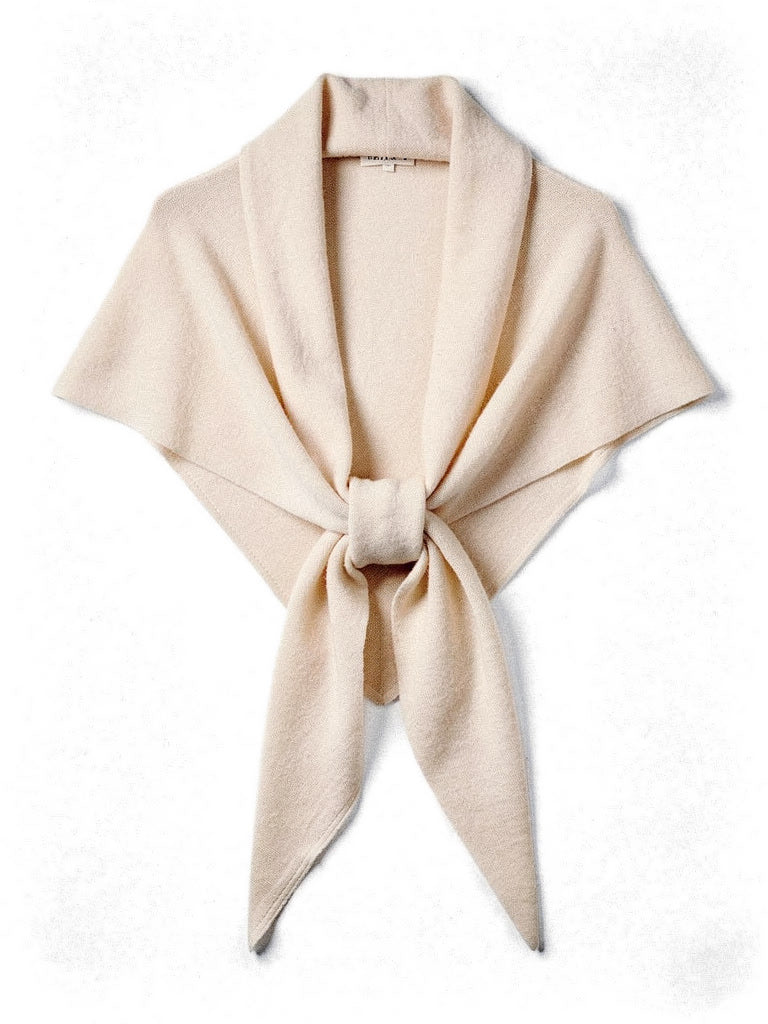 Knitted wool triangle scarf in Meringue, an undyed pale cream, shown against a white background
