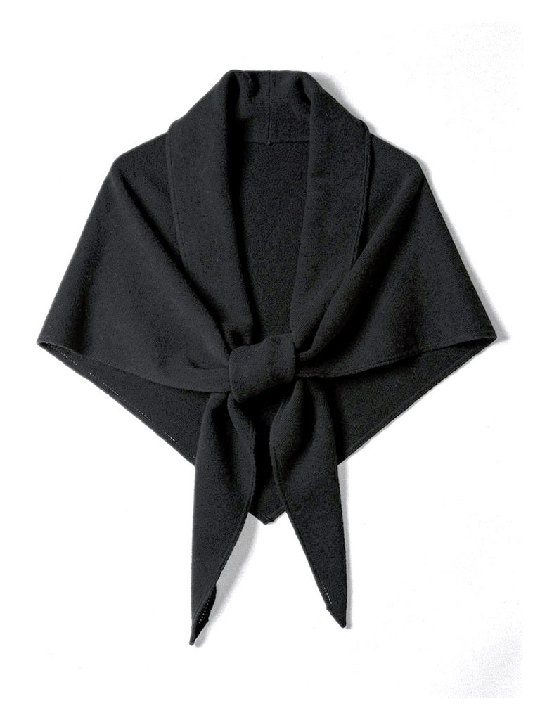 Knitted wool triangle scarf in Peppercorn black shown against a white background