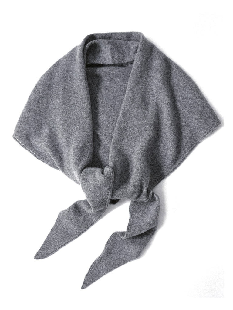 Knitted wool triangle scarf in Shale grey shown against a white background